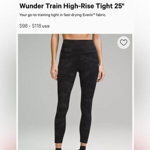 Lululemon Black Camo Wunder Train Leggings